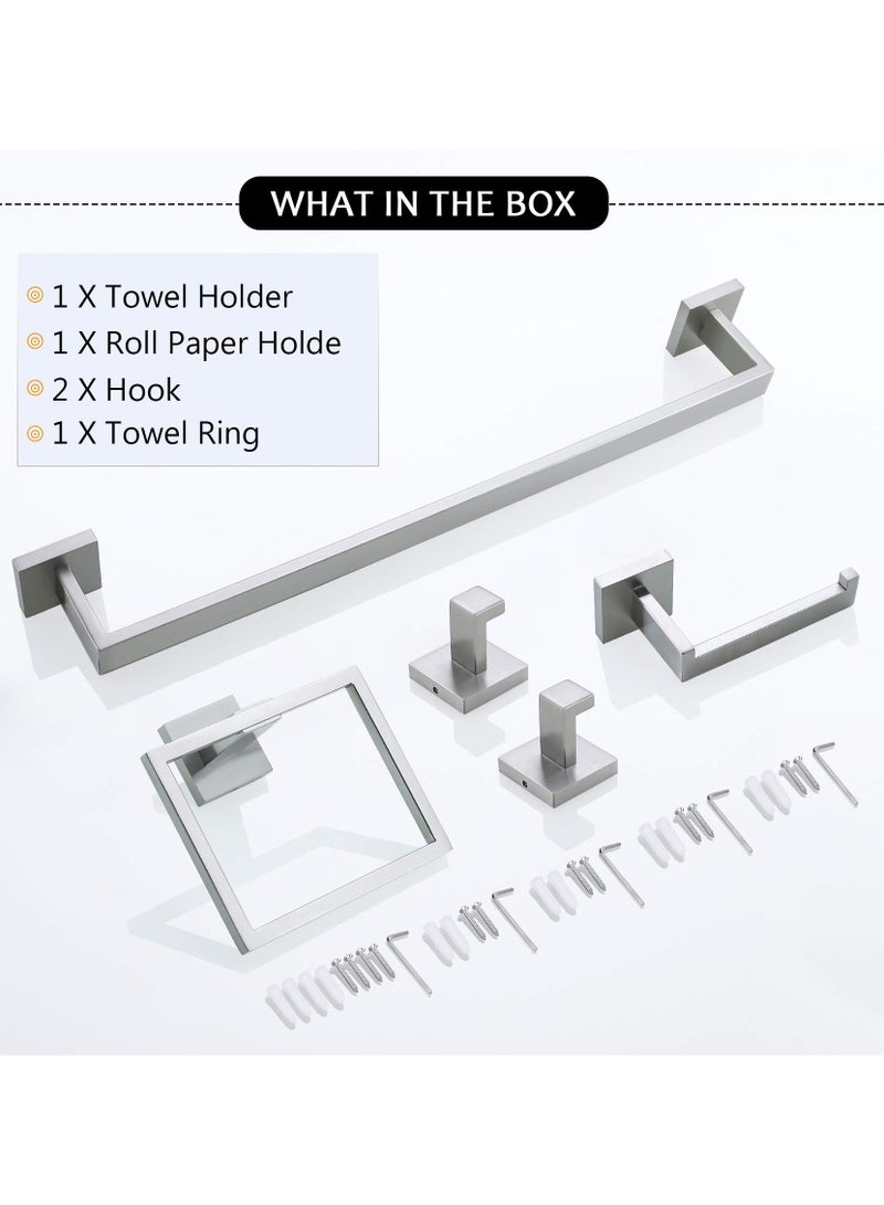 يونيكبيبي مجموعة أدوات الحمام المصنوعة من الفضة المصقولة، مكونة من 5 قطع، وحامل مناشف، ومجموعة حامل مناشف حمام، مثبتة على الحائط، من الفولاذ المقاوم للصدأ SUS304 - Image 1