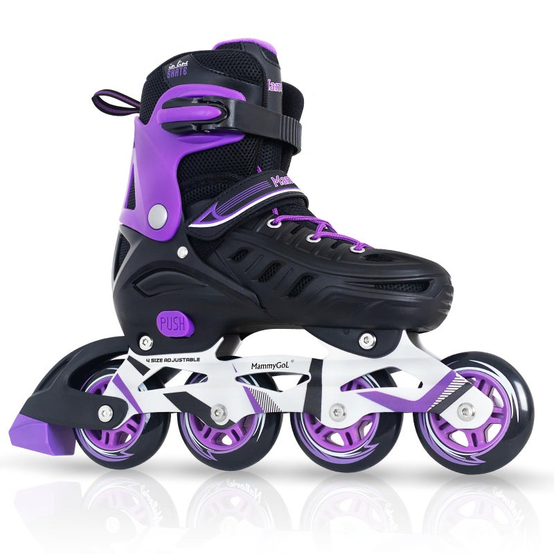 MammyGol Inline Skates for Adults Men Women, Adjustable Aggressive Durable Roller Blades with Giant Wheels, High Performance Skates for Male Female Purple Size 10 11 12 - Image 1