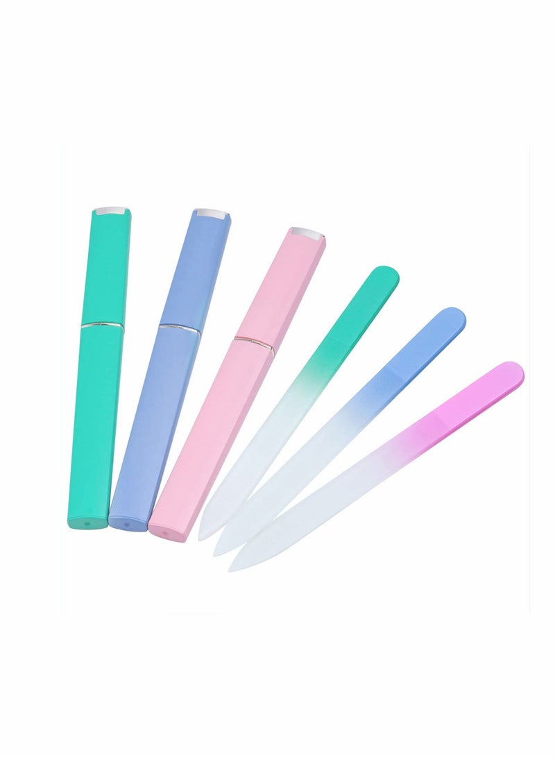 Glass Nail File Set, Nail File, 3 Pack Glass Nail File with Case,Fingernail Files for Natural Nail Double Sided Etched Glass Filer Professional Manicure Nail Tool, Unique Gifts for Women Girls