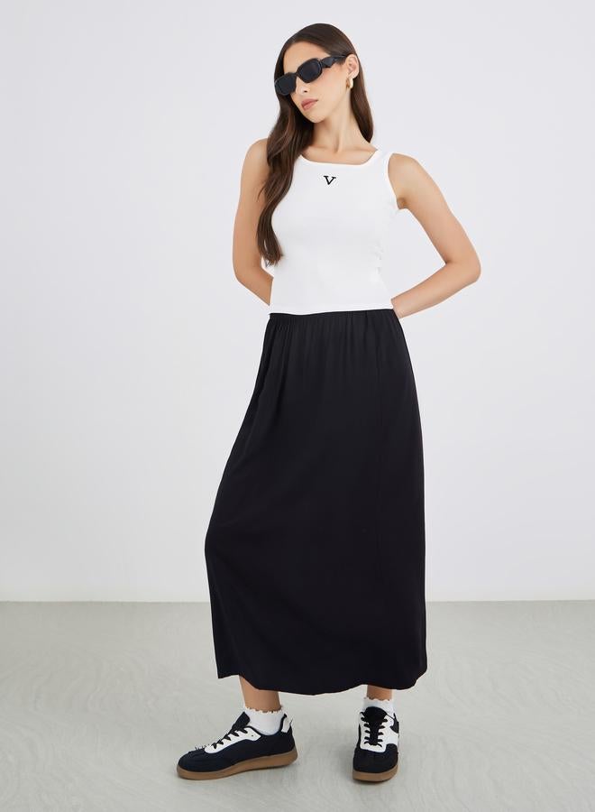 Take Two Styli Solid Viscose Elasticated Waistband Midi Skirt - Image 1