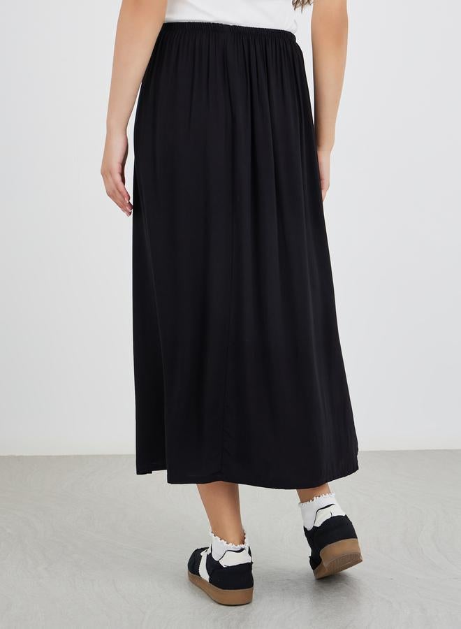 Take Two Styli Solid Viscose Elasticated Waistband Midi Skirt - Image 4