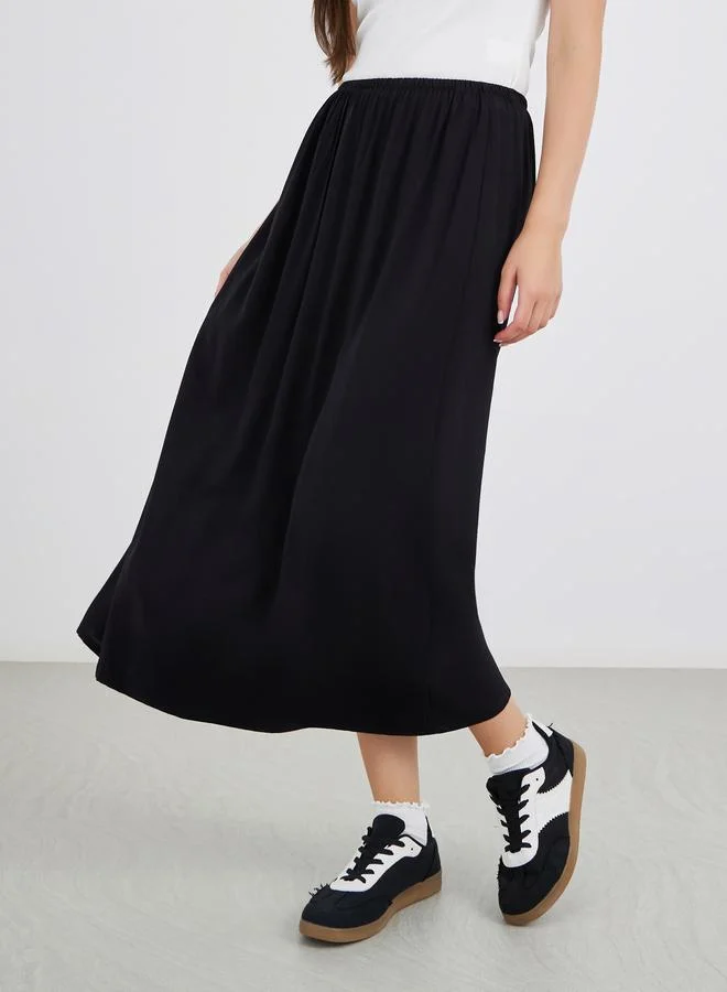 Take Two Take Two Solid Viscose Elasticated Waistband Midi Skirt
