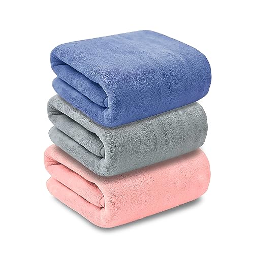 MAXOSHINE Microfiber Towels for Bath Large Size-Super Soft Coral Fleece Bathing Towel with Hook Quick Dry Super Absorbent-Bath Towel for Men and Women-70x140 cm, 350 GSM, Pack of 3 - Image 1