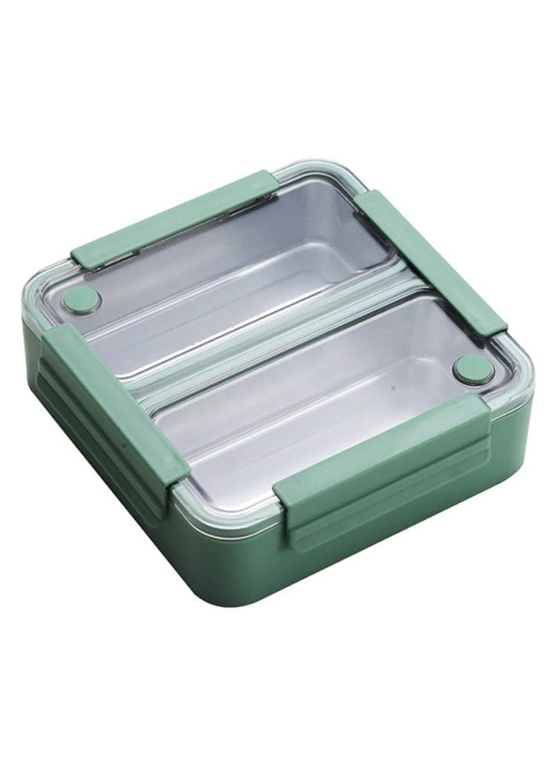 Brain Giggles BrainGiggles 2 Compartments Stainless Steel Lunch Box with Removable Inner Tray Leak Proof Bento Box for Kids Adults - Multifunctional Air Tight Food Container-Green  - Image 1
