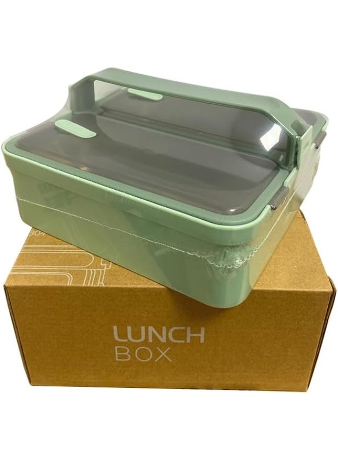 Brain Giggles BrainGiggles 2 Compartments Stainless Steel Lunch Box with Removable Inner Tray Leak Proof Bento Box for Kids Adults - Multifunctional Air Tight Food Container-Green - Image 2