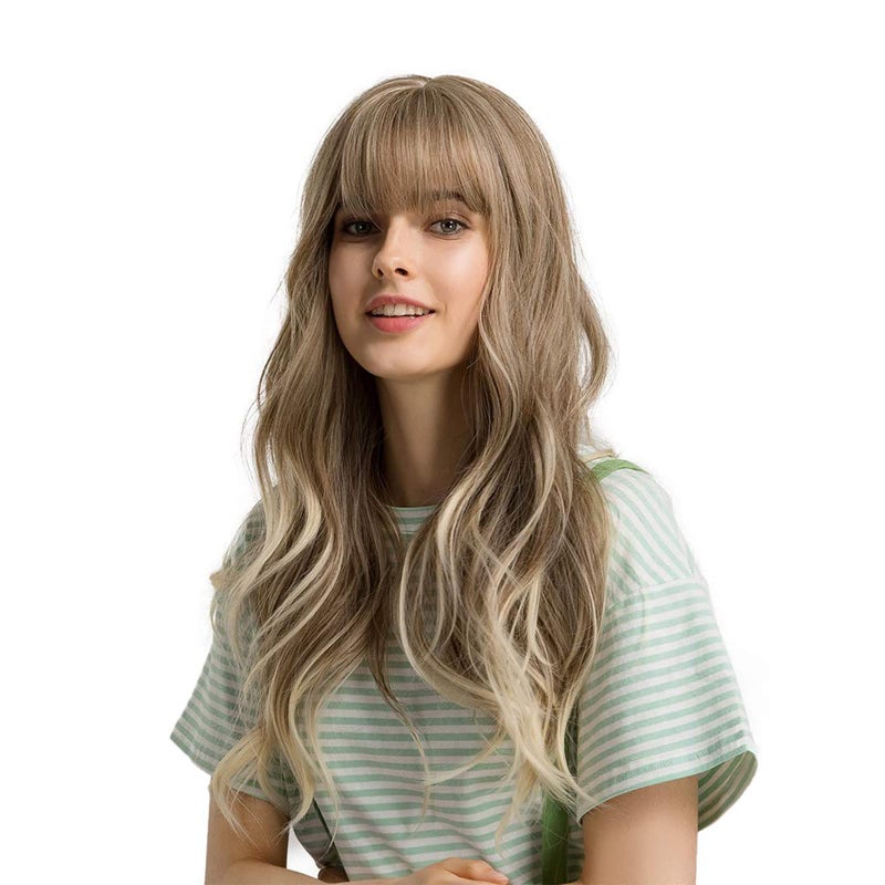Esmee 24" Women Synthetic Wigs Long Wavy Blond with Fluffy Air Bangs Light - Image 1