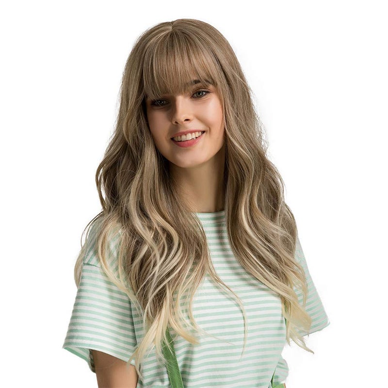 Esmee 24" Women Synthetic Wigs Long Wavy Blond with Fluffy Air Bangs Light - Image 2