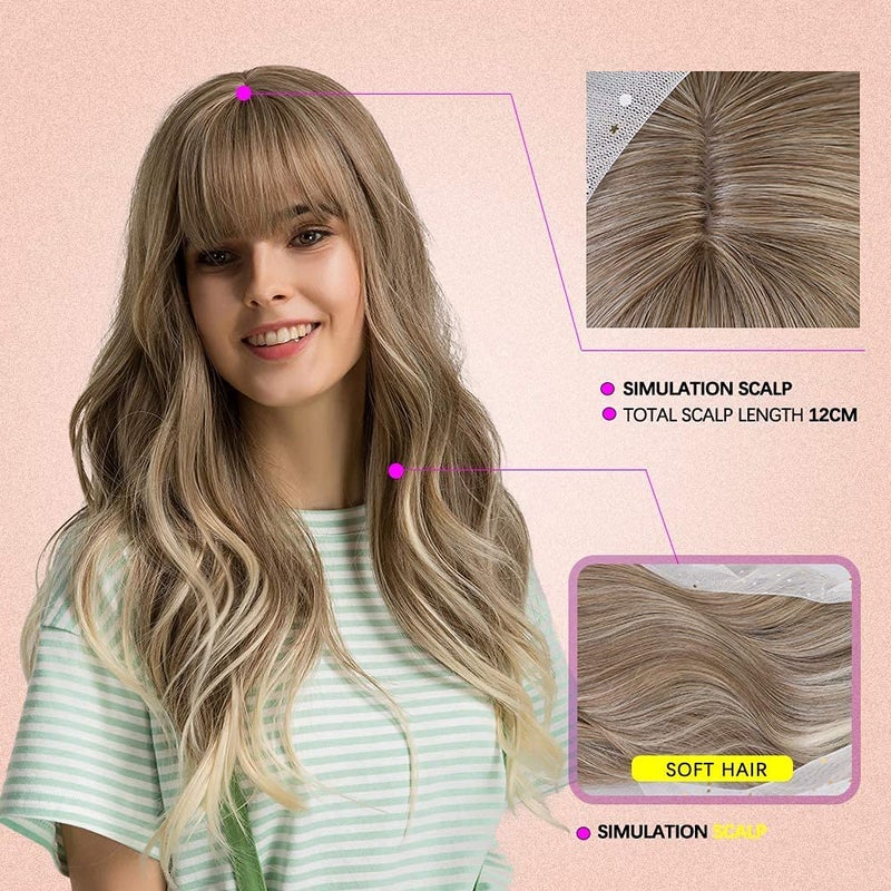 Esmee 24" Women Synthetic Wigs Long Wavy Blond with Fluffy Air Bangs Light - Image 4
