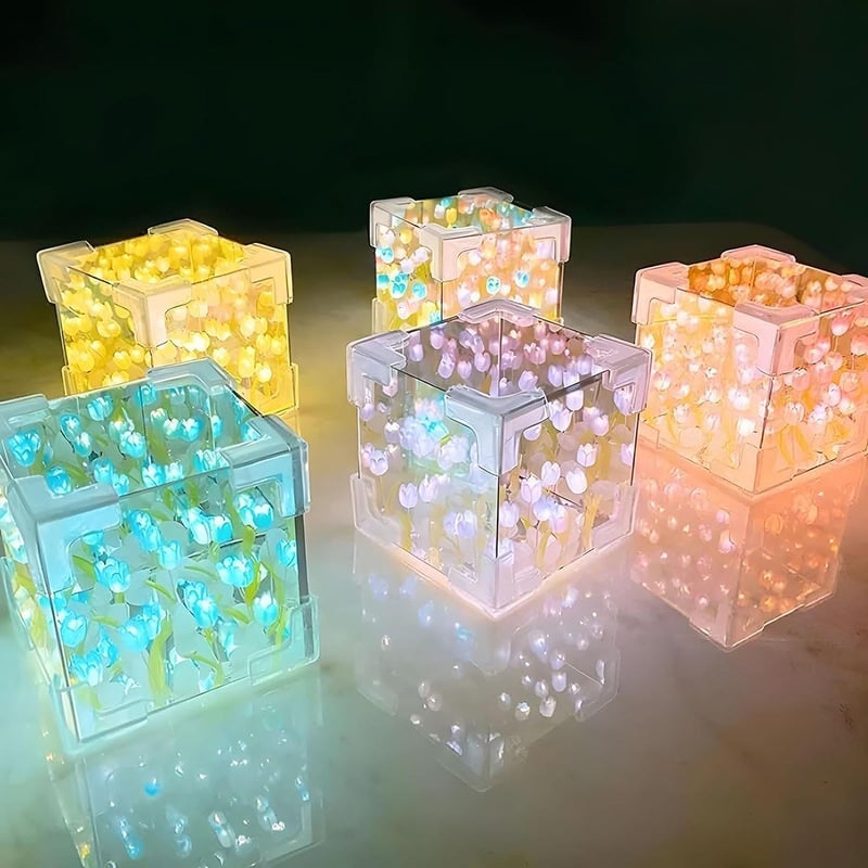 MOKRUSH MOKRUSH Tulip Cube Mirror Lamp 30 Flowers LED Decorative Lamp 2 in 1 Mirror Table Ornament for Bedroom Livingroom Desktop Decor DIY Birthday Gift  - Image 5