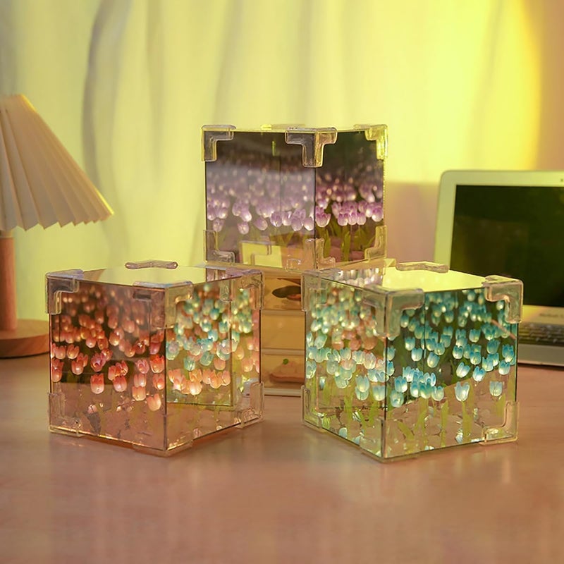 MOKRUSH MOKRUSH Tulip Cube Mirror Lamp 30 Flowers LED Decorative Lamp 2 in 1 Mirror Table Ornament for Bedroom Livingroom Desktop Decor DIY Birthday Gift  - Image 2