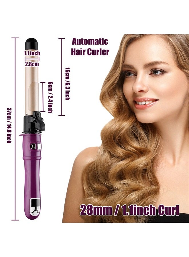 SHEJIZE Hair Curling Wands Auto Curling Irons Automatic Hair Curler 28mm Curl 1.1inch Curl Hair Waving Iron Hair Styling Iron Hair Crimper Hair Waver 30s Instant Heat Wand 110-240v (1.1"/28mm Curl, Purple) - Image 2
