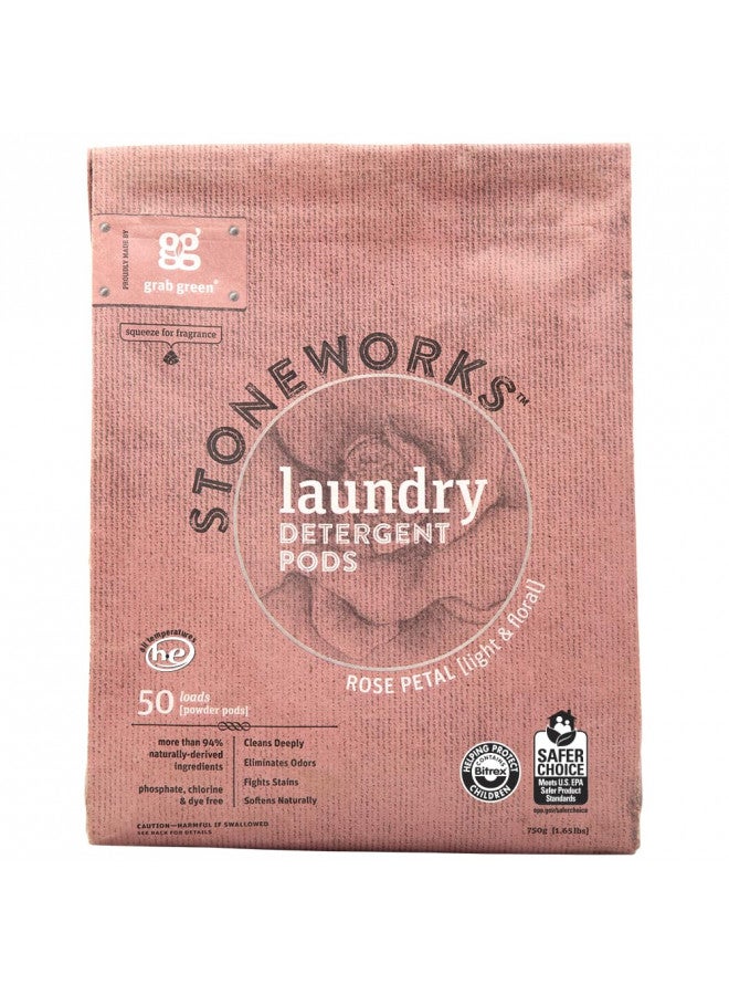 Grab Green Stoneworks Natural Laundry Detergent Powder Pods, Rose Petal, 50 loads - Image 1