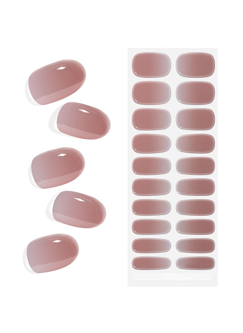 King Horse Semi Cured Gel Nail Stickers Salon-Quality Semicured Gel Nail Wraps Long Lasting Semi-Cured Gel Nail Strips for Women Manicure (Cinnamon Gradient M074) 