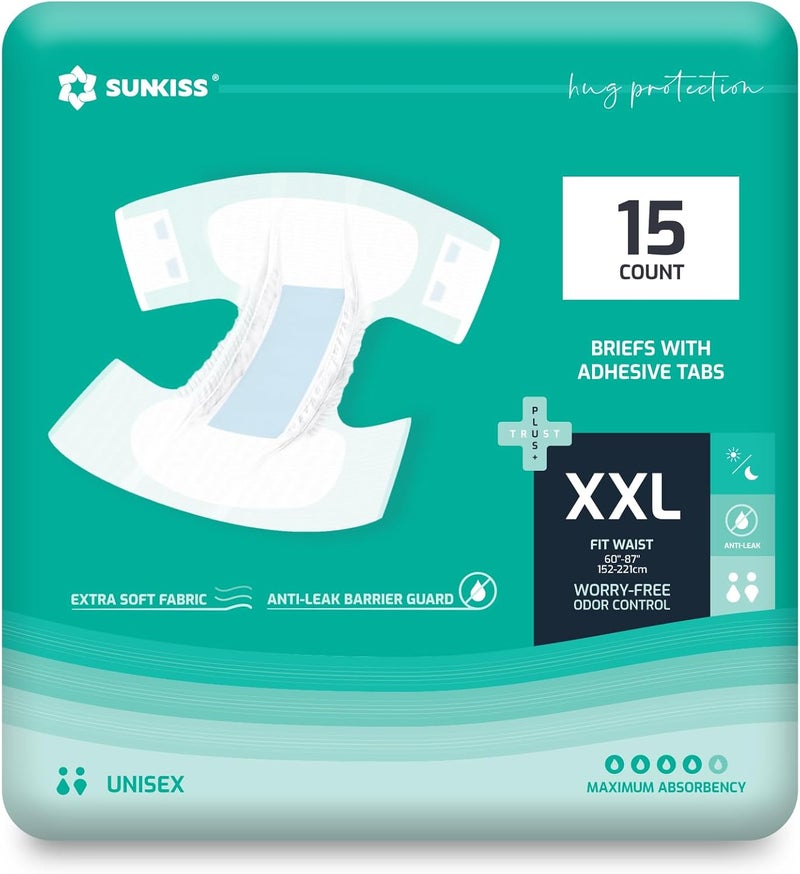 SUNKISS TrustPlus Adult Diapers with Maximum Absorbency Disposable Incontinence Briefs with Tabs for Men and Women Odor Control XXLarge 15 Count - Image 1