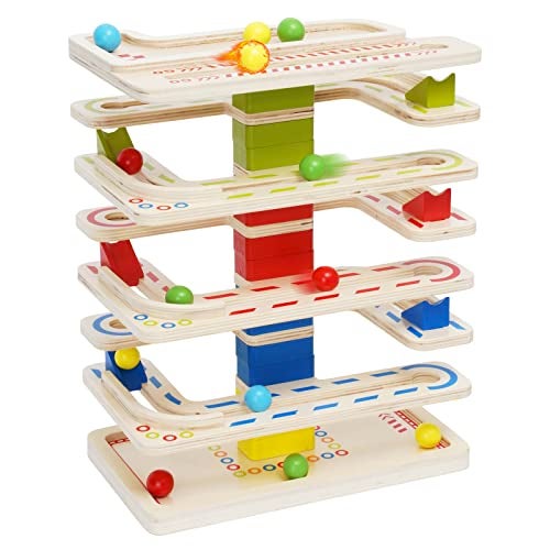 Joonly Montessori Ball Tracker Wooden Ball Drop Toy for Toddlers Educational Wooden Ball Run Toy Race Track Set Ball Drop Tracker Sensory Toys for Gifts 3 4 5 Years Old Toddler Boys Girls - Image 1