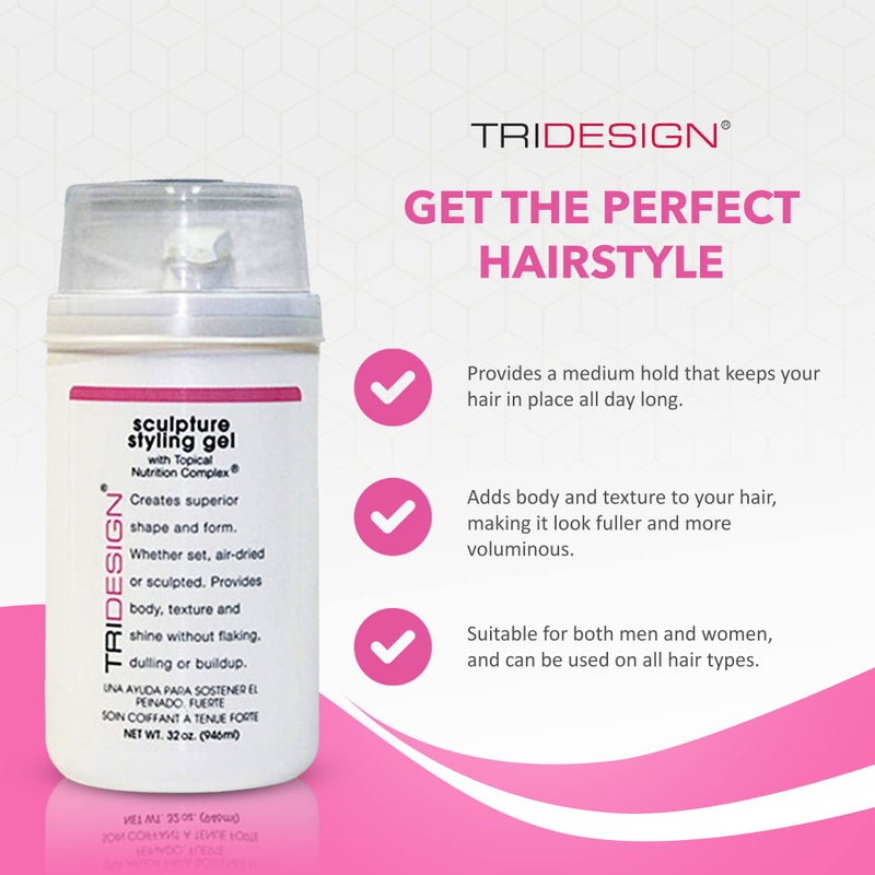 TRIDESIGN Hair Styling Gel, 32 oz - Medium Hold with Shine for Men and Women - Image 2