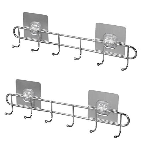DYRROTH 41 cm Kitchen Rail,304 Stainless Steel Utensil Racks with 6 Sliding Hooks, No Drilling Wall Mounted for Kitchenware/Towels/Coffee Mugs/Bathroom (2) - Image 1