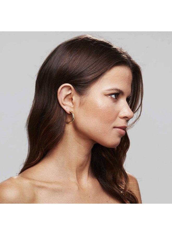 PAVOI 14K Yellow Gold Plated Lightweight Chunky Open Hoops | Gold Hoop Earrings for Women | 30mm Thick Infinity Gold Hoops Women Earrings - Image 2