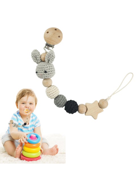 Baby Pacifier Clip for Boys and Girls Pacifier Holder Strap with Handmade Bunny Knitting Decoration Fits for Most Teething Toy and Soothie