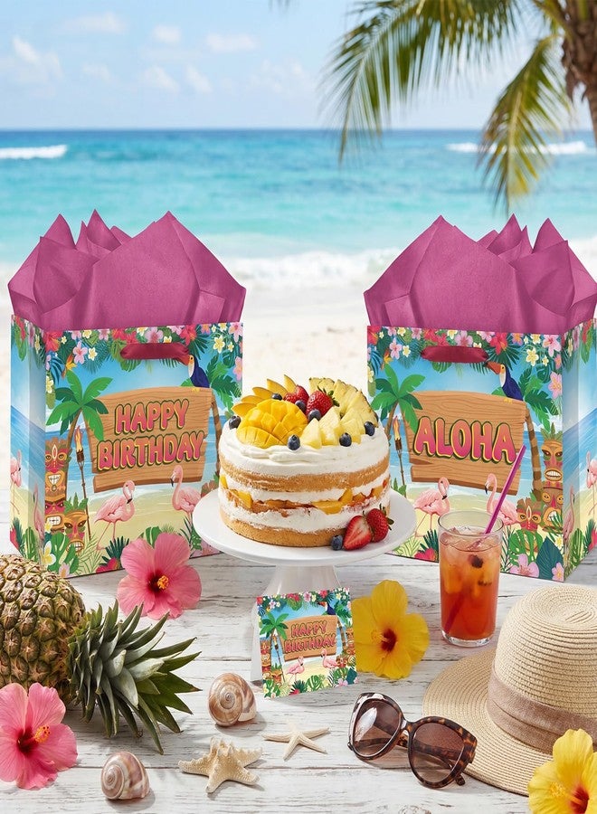 Wayyogh Hawaiian Birthday Gift Bag Large Tropical Luau Party Wrapping Bag with Tissue Paper Card Summer Beach Gift Bag with Flamingo & Tiki Design for Aloha Summer Theme Party Supplies for Kids & Adults - Image 4