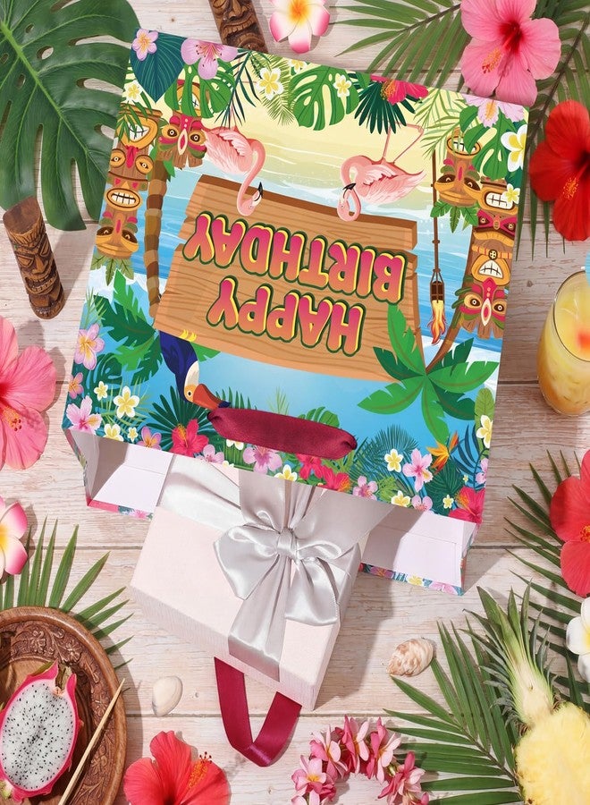 Wayyogh Hawaiian Birthday Gift Bag Large Tropical Luau Party Wrapping Bag with Tissue Paper Card Summer Beach Gift Bag with Flamingo & Tiki Design for Aloha Summer Theme Party Supplies for Kids & Adults - Image 2