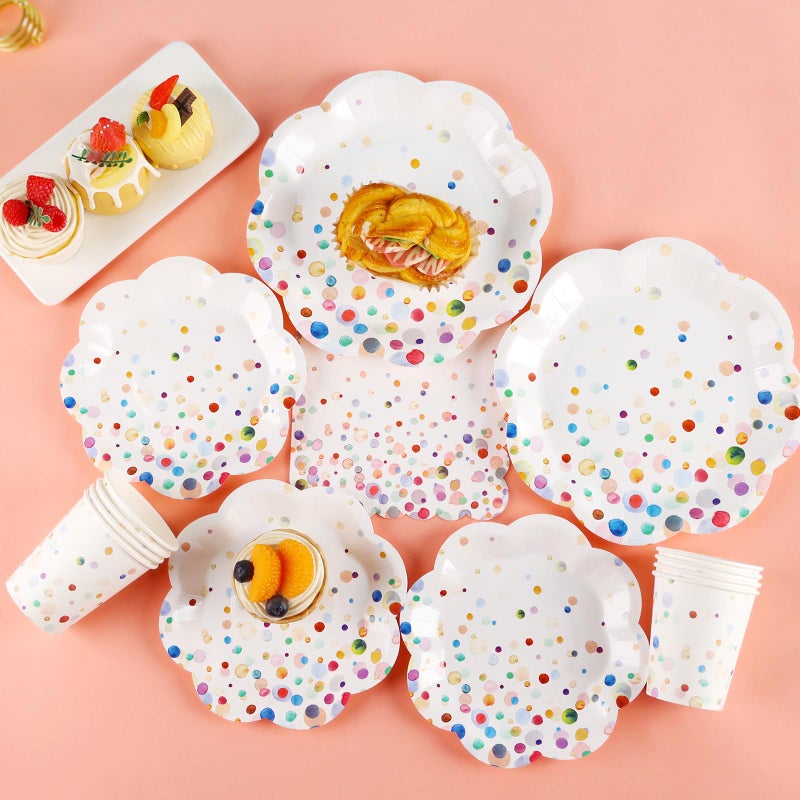 Gudvilla Colorful Birthday Plates and Napkins 200PCS Confetti Happy Birthday Party Plates Set Disposable Tableware Serve 50 for Art Paint Party Supplies Bubble Decorations-Colorful Paper Plates - Image 5