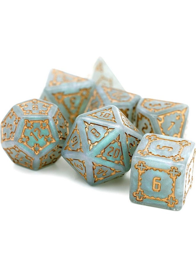 cusdie - 7 Pcs 25Mm Giant Dnd Dice With Dragon Eye Dice Bag Polyhedral Dice Set D&D Dice For Dungeons And Dragons Pathfinder Rpg Mtg (Gray Green) - Image 1
