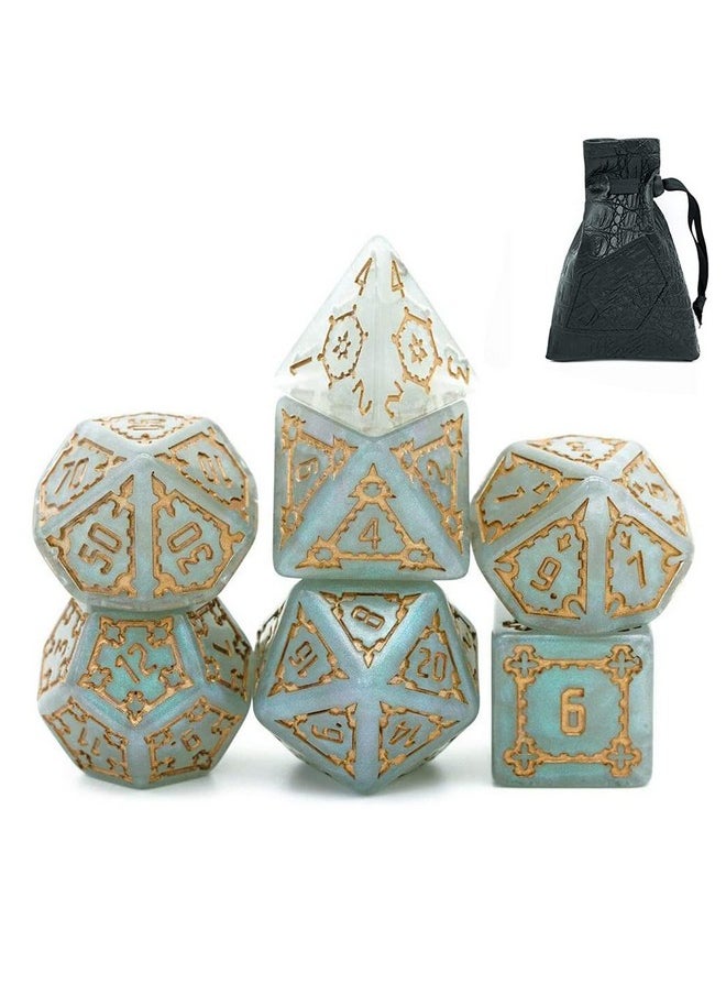 cusdie - 7 Pcs 25Mm Giant Dnd Dice With Dragon Eye Dice Bag Polyhedral Dice Set D&D Dice For Dungeons And Dragons Pathfinder Rpg Mtg (Gray Green) - Image 1