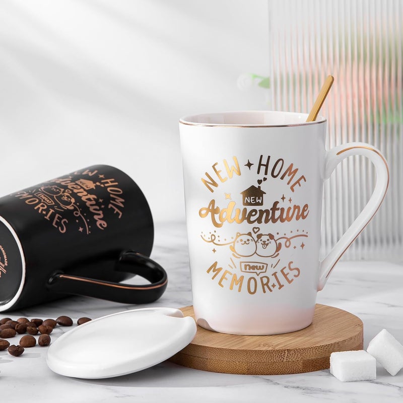 ALBISS Market multi-use trusted quality House Warming Gifts for New Home, New Housewarming Ideas Gift with14oz Ceramic Coffee Mug，Lid，Spoons，Card，Gift Box for NewHouse Couple Neighbor Friend Family Cost effective global grade quality - Image 2