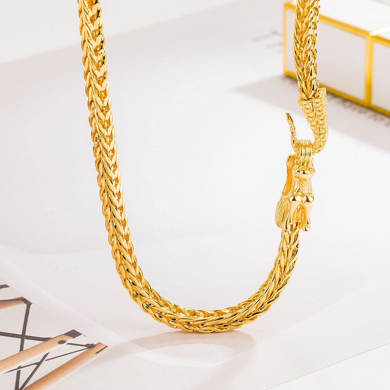 Dankadi Men 925 Sterling Silver Dragon Necklace 24K Gold Plated Vintage 5MM 20 "22" 24 "26" Franco Link Curb Chain Choker Fashion Punk Gold Fine Jewelry Gift (22 inch, Golden) - Image 5