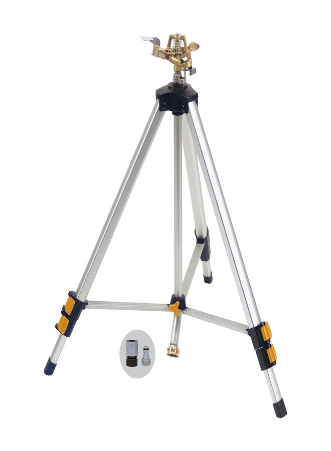 Melnor 65162AMZ Metal Pulsating Sprinkler with Tripod and QuickConnect Set Amazon Bundle, Silver - Image 1