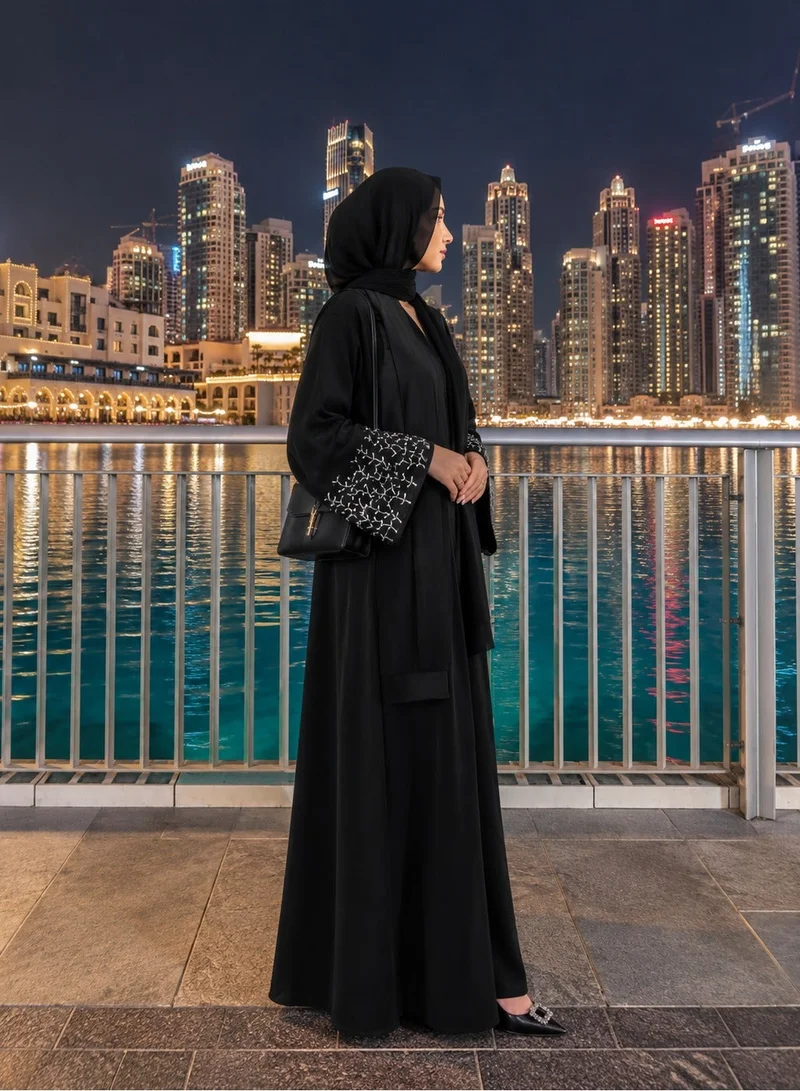 اوفيليا عباية مارا للنساء – عباية سوداء أنيقة طويلة محتشمة بأكمام طويلة