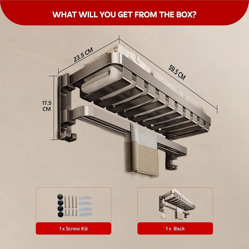 MIORAH Towel Holder in Bathroom| Heavy Load Towel Rack & Hangers for Bathroom Accessories Set for Wall(60CM) - Image 2