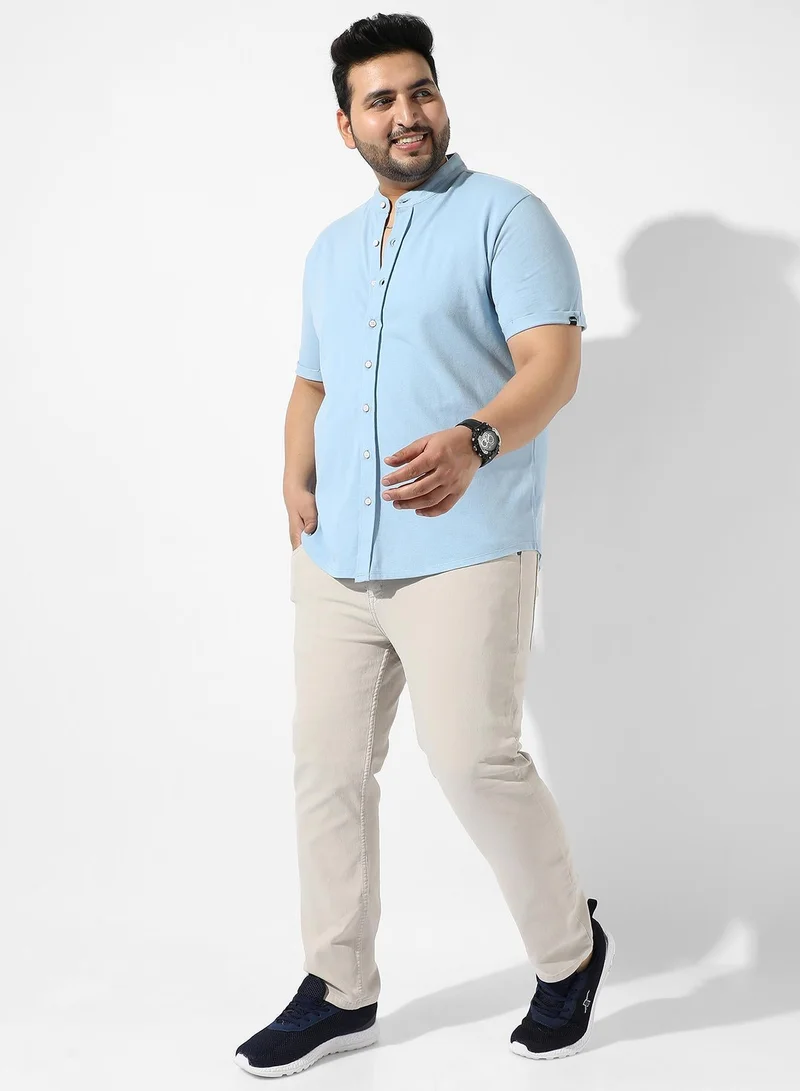 Instafab Plus  Men's Solid Light Blue Regular Fit Casual Shirt for Men | Best Price UAE