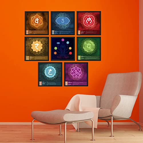 Ritwika's Set Of 8 Abstract Wall Arts Of LAM-VAM-RAM-YAM-HAM-AUM-OM Beej Mantra Paintings With Frame For Home and Office Decor, Size 13.5 x 13.5 IN (Multi Colour) - Image 4