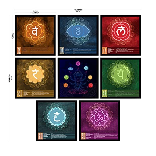 Ritwika's Set Of 8 Abstract Wall Arts Of LAM-VAM-RAM-YAM-HAM-AUM-OM Beej Mantra Paintings With Frame For Home and Office Decor, Size 13.5 x 13.5 IN (Multi Colour) - Image 2