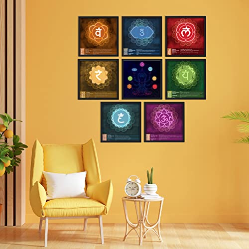 Ritwika's Set Of 8 Abstract Wall Arts Of LAM-VAM-RAM-YAM-HAM-AUM-OM Beej Mantra Paintings With Frame For Home and Office Decor, Size 13.5 x 13.5 IN (Multi Colour) - Image 3