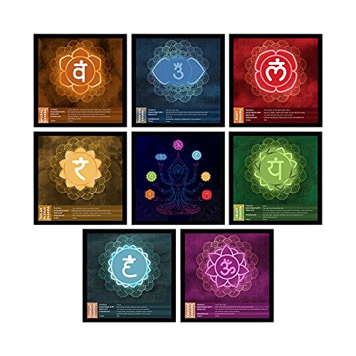 Ritwika's Set Of 8 Abstract Wall Arts Of LAM-VAM-RAM-YAM-HAM-AUM-OM Beej Mantra Paintings With Frame For Home and Office Decor, Size 13.5 x 13.5 IN (Multi Colour) - Image 1