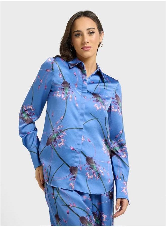 Ted Baker Printed Longline Satin Shirt  - Image 1