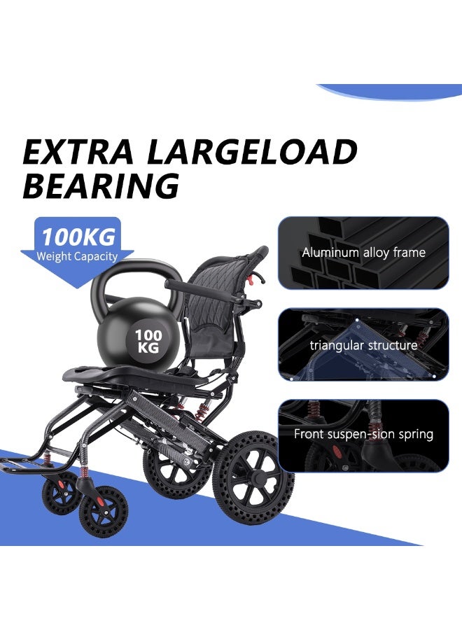 كرسي متحرك يدوي قابل للطي بتصميم مريح وخفيف الوزن للغاية مع قضيب سحب، مصنوع من سبائك الألومنيوم، كرسي سفر - Image 2