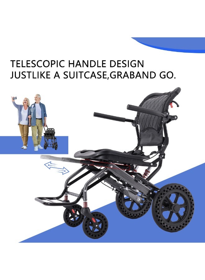 كرسي متحرك يدوي قابل للطي بتصميم مريح وخفيف الوزن للغاية مع قضيب سحب، مصنوع من سبائك الألومنيوم، كرسي سفر - Image 4