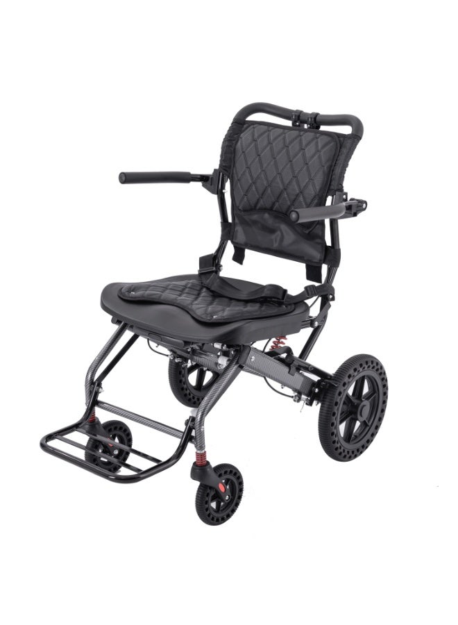 كرسي متحرك يدوي قابل للطي بتصميم مريح وخفيف الوزن للغاية مع قضيب سحب، مصنوع من سبائك الألومنيوم، كرسي سفر - Image 1