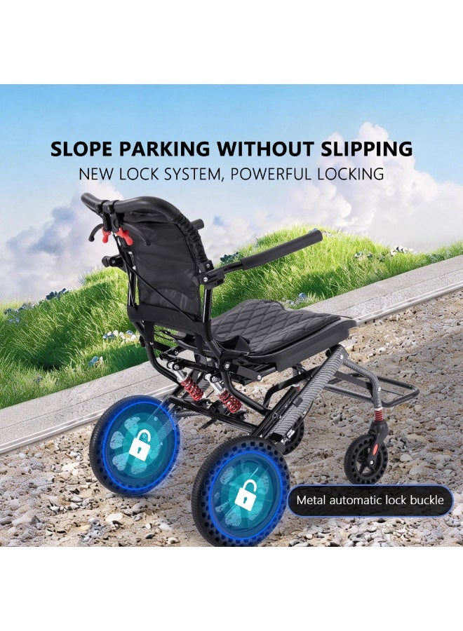 كرسي متحرك يدوي قابل للطي بتصميم مريح وخفيف الوزن للغاية مع قضيب سحب، مصنوع من سبائك الألومنيوم، كرسي سفر - Image 3