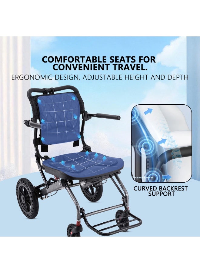 كرسي متحرك يدوي قابل للطي بتصميم مريح وخفيف الوزن للغاية مع قضيب سحب، مصنوع من سبائك الألومنيوم، كرسي سفر - Image 5