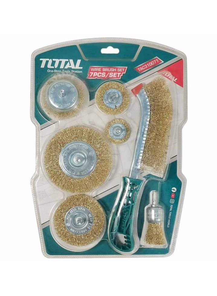 TOTAL TAC310071 Premium Wire Construction Metal Polishing Brass Coated Wire Brush Set Wire Brush Set Wheel Wire Brush 7 Pcs et - Image 1