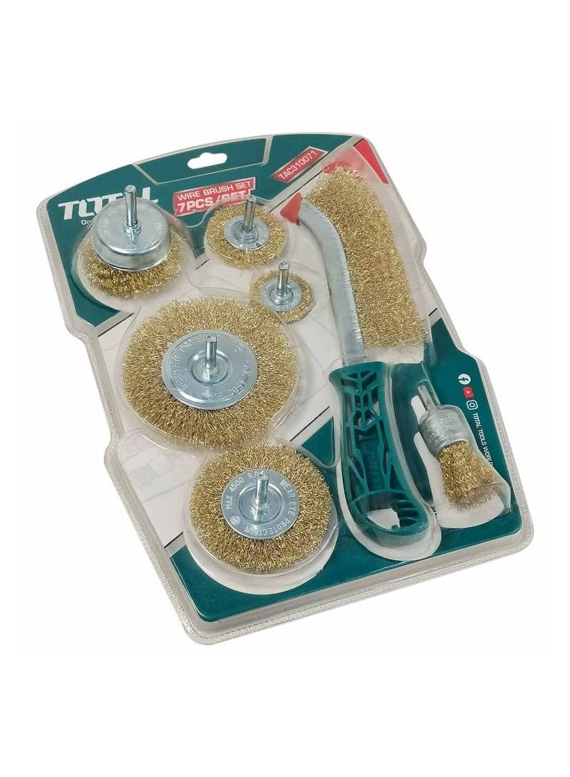 TOTAL TAC310071 Premium Wire Construction Metal Polishing Brass Coated Wire Brush Set Wire Brush Set Wheel Wire Brush 7 Pcs et - Image 2