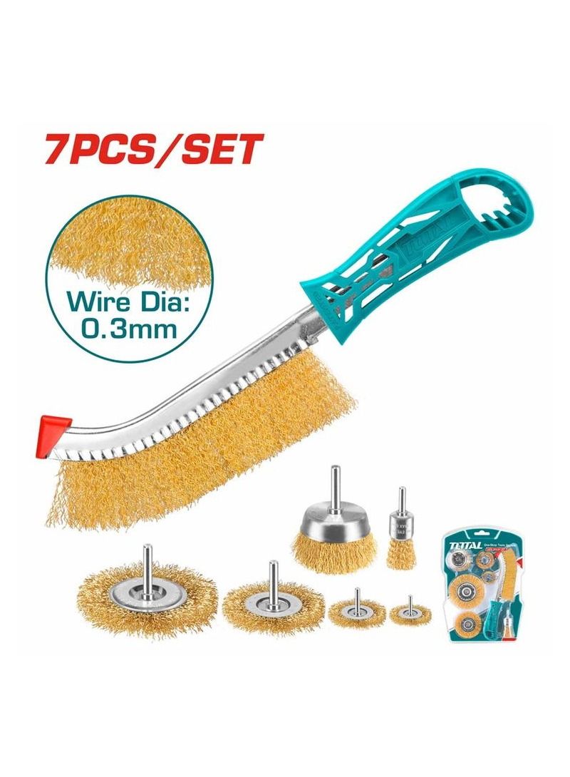 TOTAL TAC310071 Premium Wire Construction Metal Polishing Brass Coated Wire Brush Set Wire Brush Set Wheel Wire Brush 7 Pcs et - Image 3