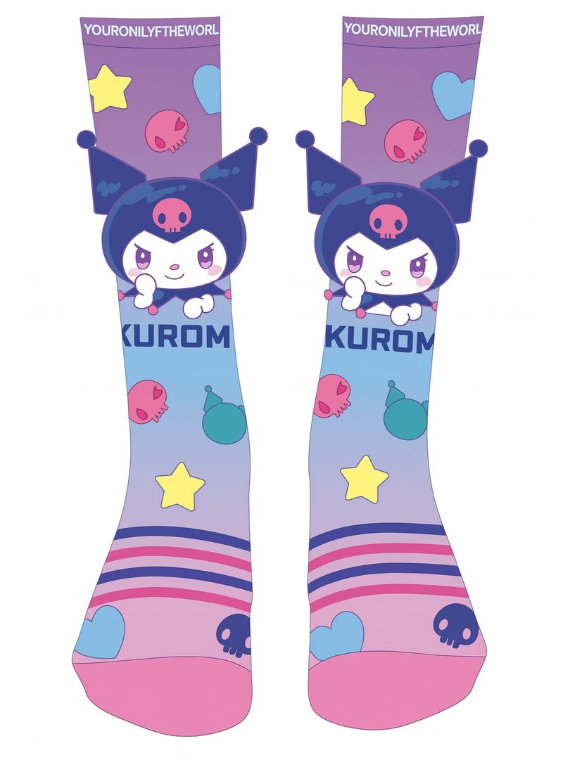 Kuromi 3D Plush Knee High Socks for Kids & Teens | Official Sanrio Character Fashion | Cute Cartoon Anime Socks – Free Size, Soft & Comfortable Gift - Image 1