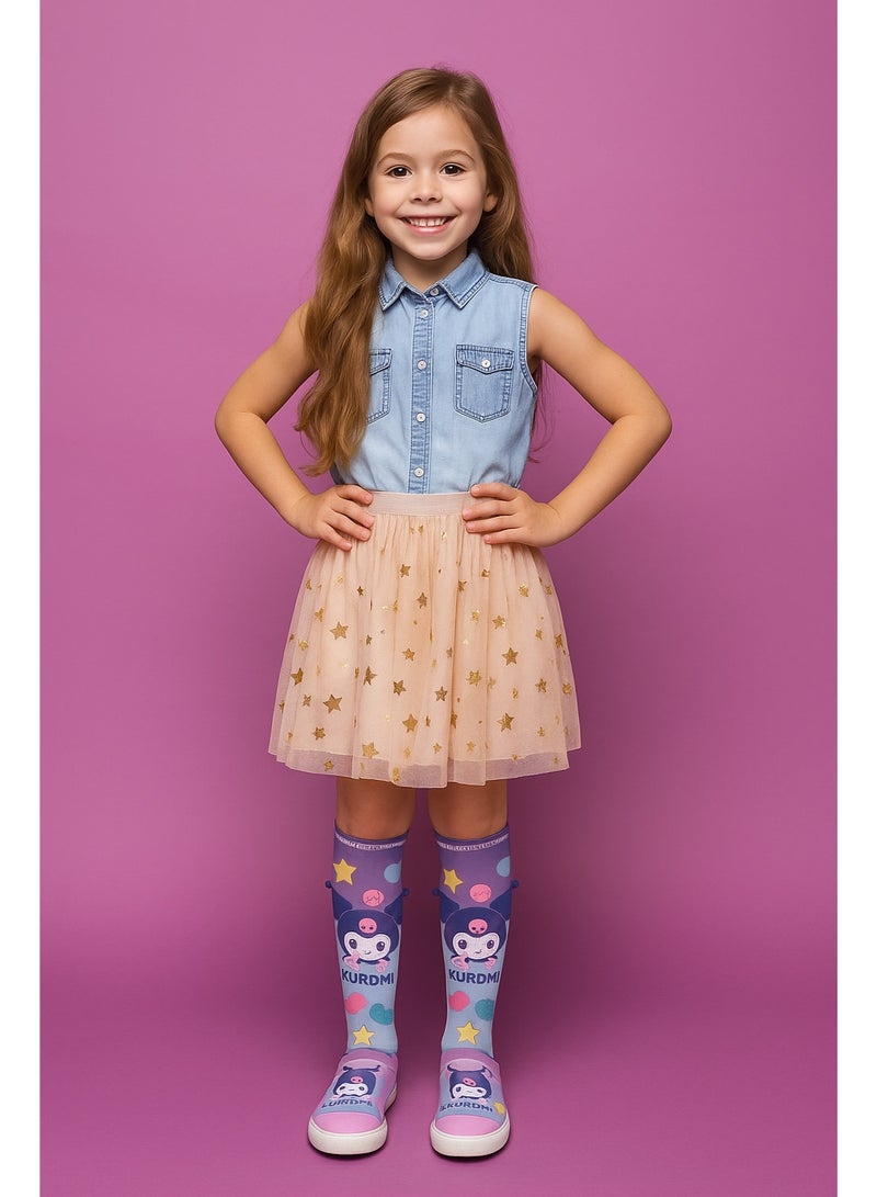 Kuromi 3D Plush Knee High Socks for Kids & Teens | Official Sanrio Character Fashion | Cute Cartoon Anime Socks – Free Size, Soft & Comfortable Gift - Image 3