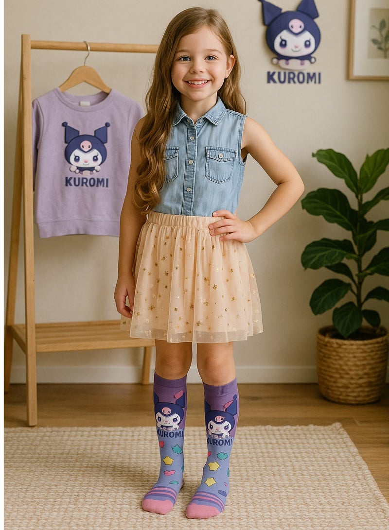 Kuromi 3D Plush Knee High Socks for Kids & Teens | Official Sanrio Character Fashion | Cute Cartoon Anime Socks – Free Size, Soft & Comfortable Gift - Image 2